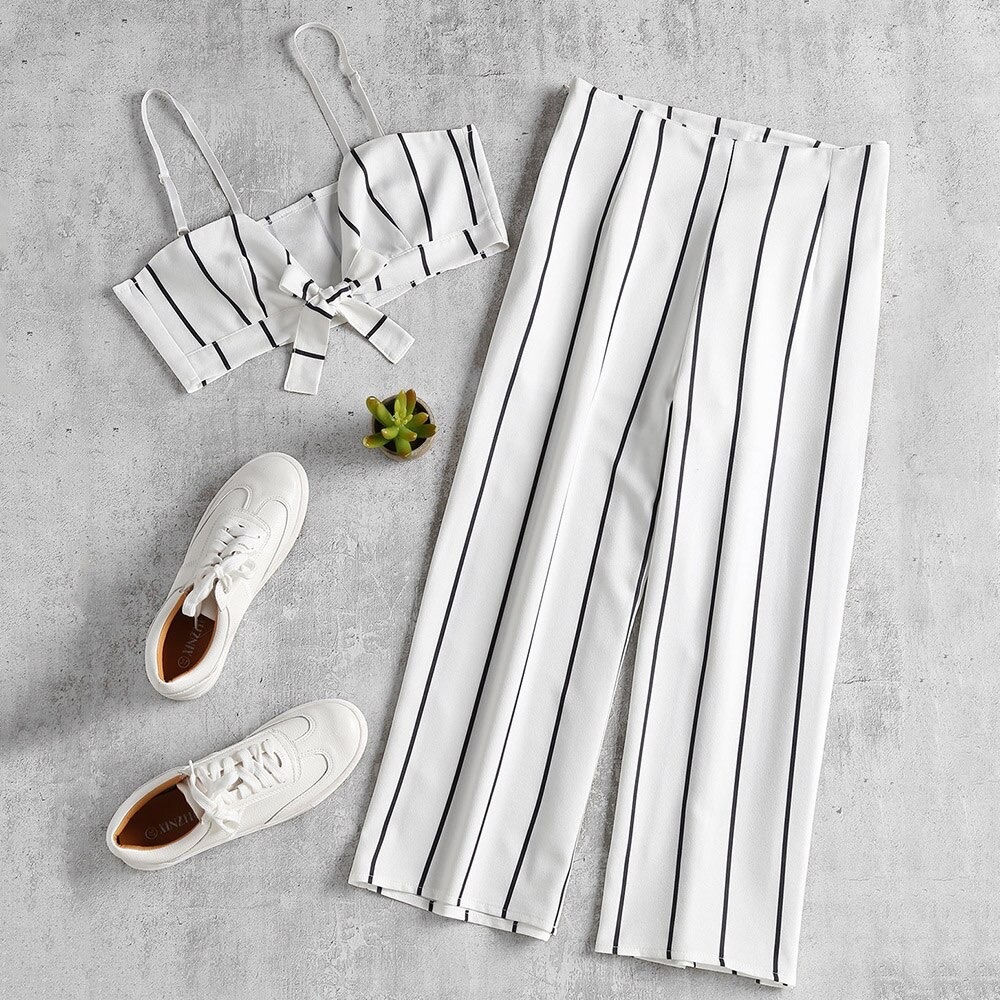 B&W Striped Pants / Crop Top Set